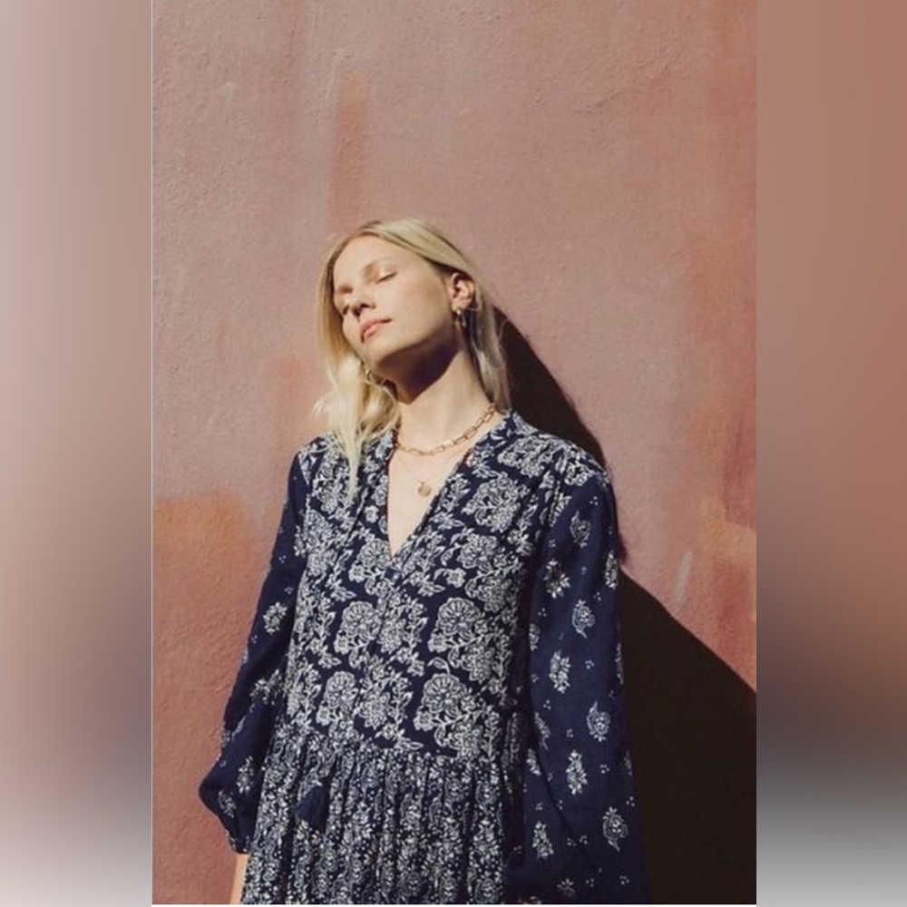 Anthropologie Navy Blue Floral Mini Dress - Picture 5 of 11
